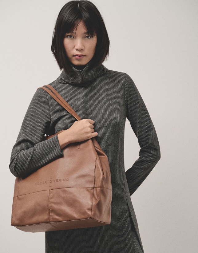 Tan leather Megan shopping bag