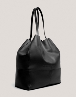 Black leather Megan shopping bag