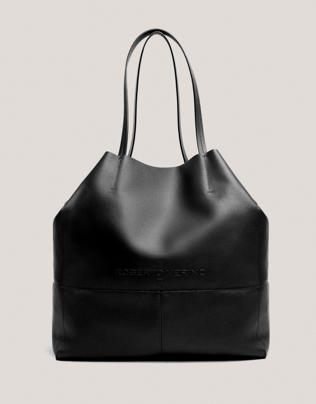 Black leather Megan shopping bag