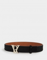 Black leather belt with RV buckle