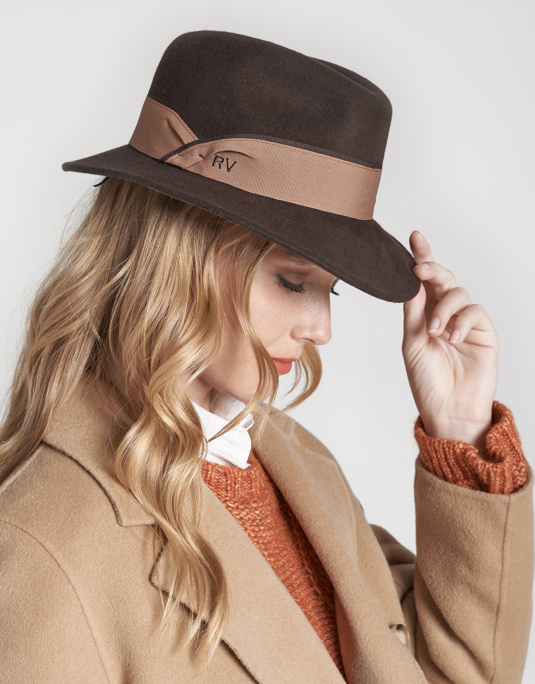 Brown felt fedora hat