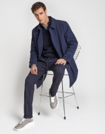 Navy blue raincoat with shirt collar