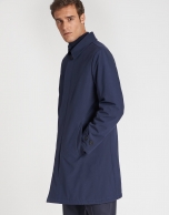 Navy blue raincoat with shirt collar