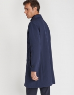 Navy blue raincoat with shirt collar