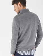 Gray melange sweater with high collar and zipper 