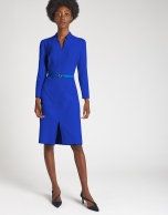 Deep blue shirtwaist dress with belt