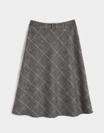 Falda midi cuadro gales gris