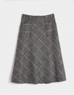 Falda midi cuadro gales gris