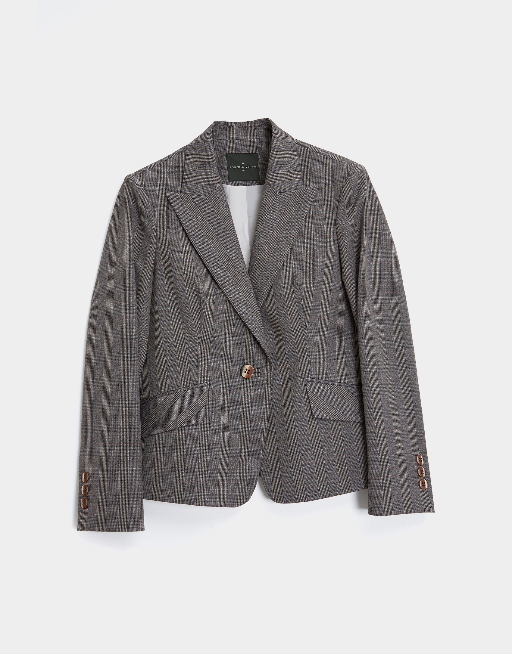 Gray and camel glen plaid blazer