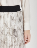 Beige floral print, long pleated skirt