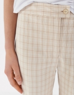 Sandy-colored glen plaid straight ankle-length pants