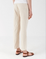 Sandy-colored glen plaid straight ankle-length pants