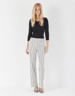 Black and white striped straight pants