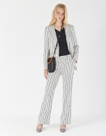 Black and white striped straight pants