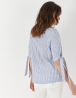 Blue striped blouse with boat neck