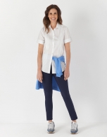 White short sleeve shirt with tucks