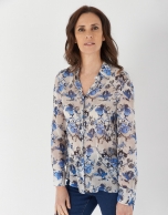 Blue floral print shirt with long sleeves