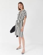 Black and white wide striped shirtwaist dress