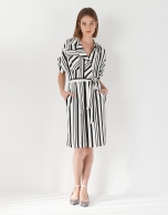 Black and white wide striped shirtwaist dress