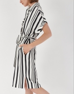 Black and white wide striped shirtwaist dress