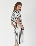 Black and white wide striped shirtwaist dress