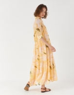 Yellow shirtwaist dress with gathered bodice