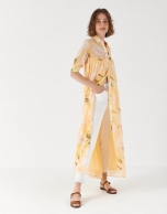 Yellow shirtwaist dress with gathered bodice