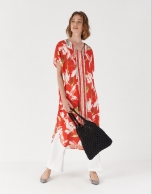 Red floral print kaftan dress 