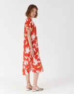 Red floral print kaftan dress 