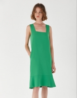 Green sleeveless dress with asymmetric hem