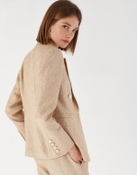 Sand-colored linen double-breasted blazer