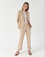 Sand-colored linen double-breasted blazer