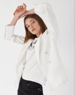 White ramie double-breasted blazer