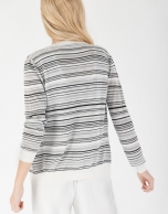 Black and white striped lurex cardigan