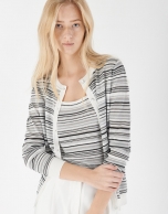 Black and white striped lurex cardigan