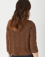 Brown cable-stitch short cardigan