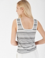 Black and white striped sleeveless lurex cardigan