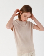 Sand-colored knit sweater with bat sleeves