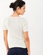 Sand-colored silk and cashmere sweater with short sleeves