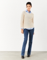 Sand-colored decorative knit sweater