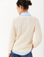 Sand-colored decorative knit sweater