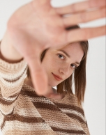 Brown and beige striped lurex sweater