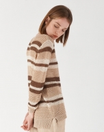 Brown and beige striped lurex sweater