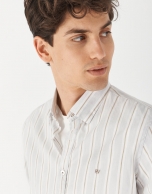 Camel striped cotton and linen sport shirt