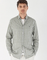 Khaki checked cotton and linen sport shirt