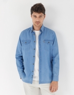 Light blue faded denim shirt