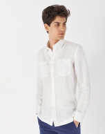 Camisa bolsillos lino blanco