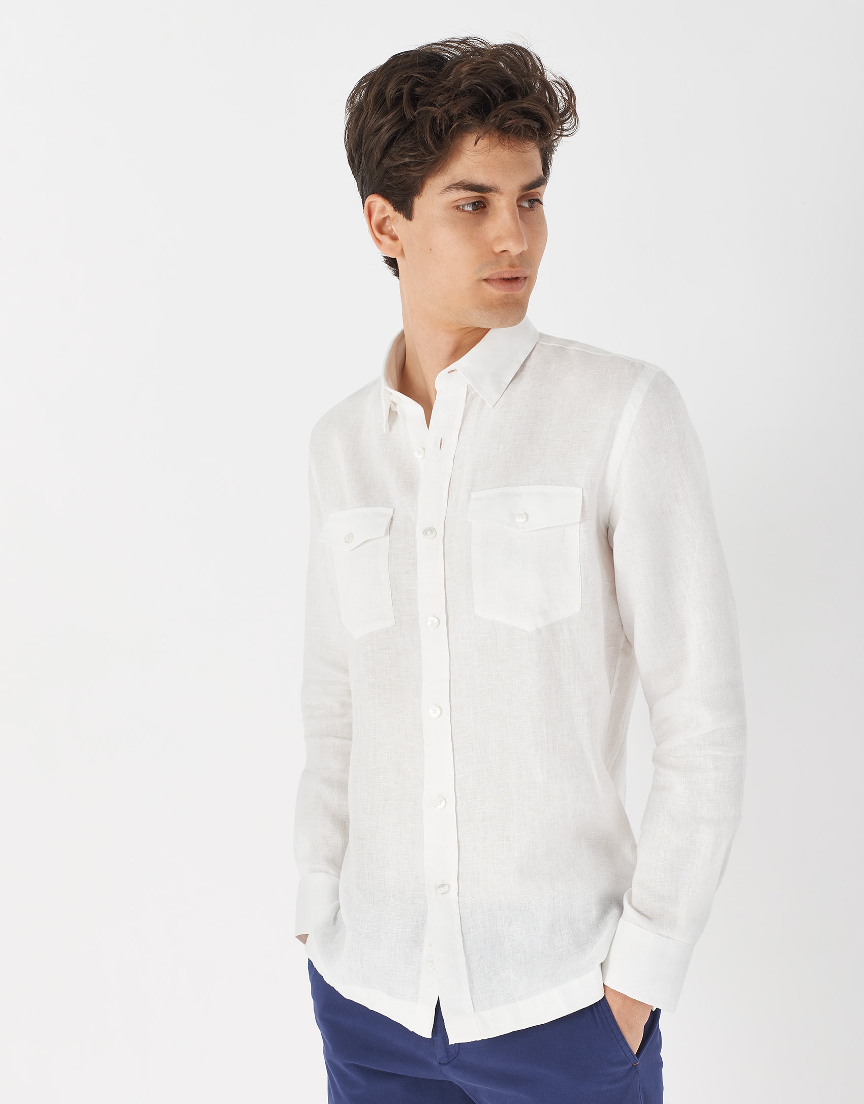 Camisa bolsillos lino blanco