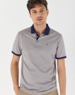 Navy blue, red and white mercerized jacquard polo