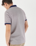 Navy blue, red and white mercerized jacquard polo